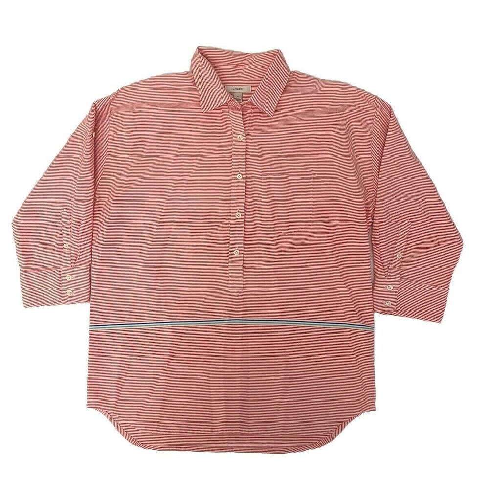 J. Crew Womens Button Down Half Sleeve Size S Pink White Striped 100% Cotton
